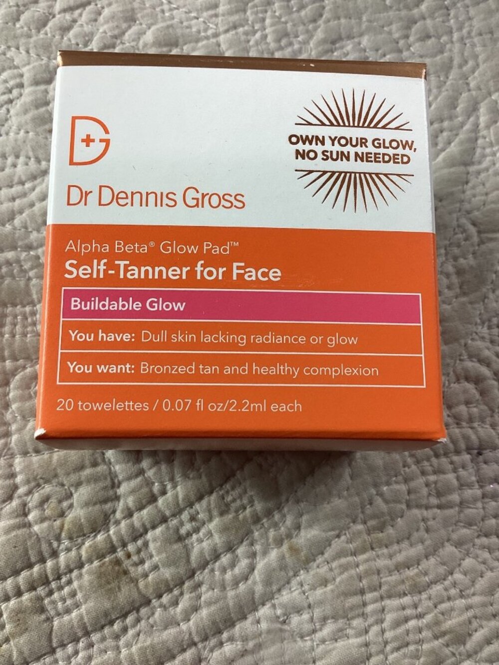 Dr Dennis Gross Alpha Beta Glow Pad Self-Tanner For Face Glow*20 Towelettes*NIB